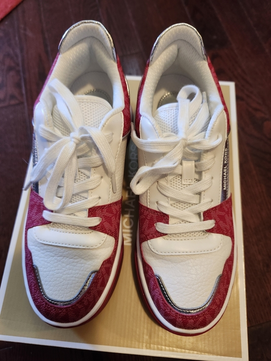 Michael Kors Shoes - Michael Kors White & Red Logo-Panel Kids Sneakers